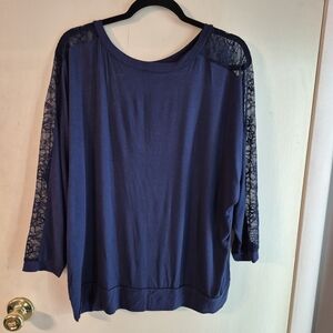 Torrid Women's Navy Blue Lace Sleeve Top